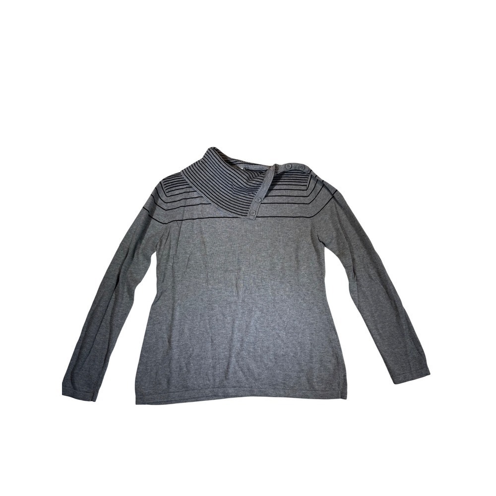 Willow Bay Kids Gray Striped Mock Neck Button Sweater Size 10 12